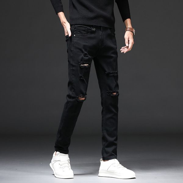 刀刻破洞彈力修身牛仔長褲 - 1配色 幕峰,男裝,牛仔褲,襯衫,外套,特賣會,褲子,網路購物,購物,活動