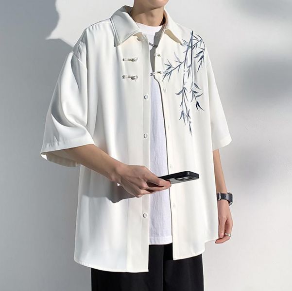 竹葉刺繡休閒短袖外套 - 2配色 幕峰,Mufeng,牛仔,流行,上衣,褲子,外套,穿搭,印花,服飾