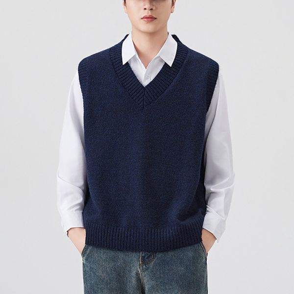 厚針潮流針織無袖毛衣背心 - 3配色 幕峰MuFeng,無袖背心,毛混紡上衣,針織打底,春秋層次穿搭,寬鬆版型,美式休閒,百搭背心,潮牌風格,長袖外搭用