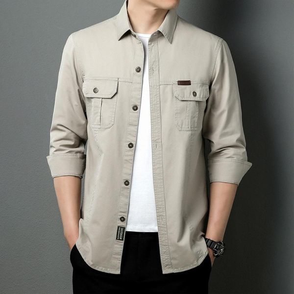 硬漢工裝休閒襯衫長袖 - 4配色 幕峰MuFeng,純棉襯衫男,厚磅襯衫,工裝襯衫,長袖襯衫男,大碼男裝,寬鬆襯衫,美式風格,休閒襯衫,百搭上衣