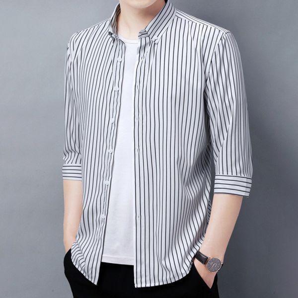 時尚條紋七分袖襯衫 - 6配色（限時特賣 - 5折） 幕峰MuFeng,男裝特賣,5折優惠,快閃活動,限時出清,網路購物,男裝品牌,超值優惠,時尚穿搭,2026特賣