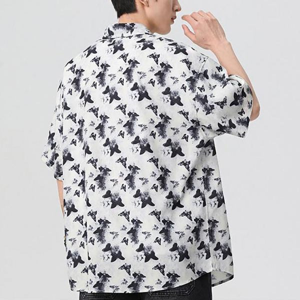 花蝶印花休閒襯衫短袖 - 2配色（限時特賣 - 5折） 幕峰MuFeng,男裝特賣,5折優惠,快閃活動,限時出清,網路購物,男裝品牌,超值優惠,時尚穿搭,2026特賣