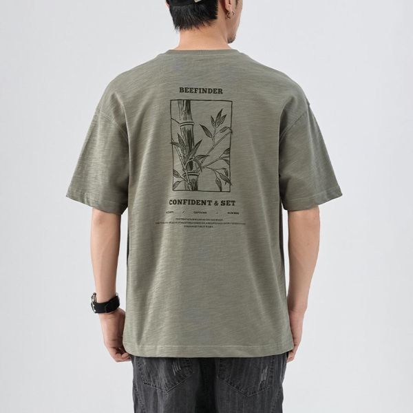 竹隱質感印花休閒短袖 - 2配色 幕峰MuFeng,竹節棉短袖,印花T恤男,夏季短袖,寬鬆T恤,潮流男裝,透氣上衣,戶外穿搭,休閒短袖,男士T恤