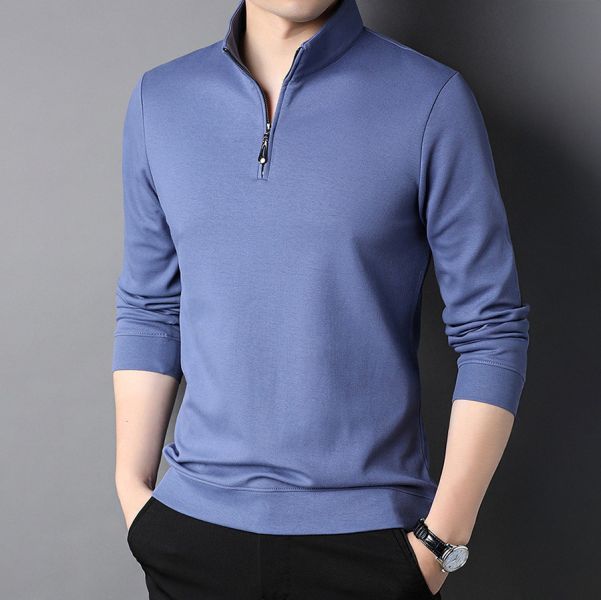 雅裁半拉鍊立領休閒長袖 - 10配色 幕峰MuFeng,男士立領長袖,半拉鍊上衣,修身男裝,春秋長袖男,貼身休閒衫,立領拉鍊衫,通勤長袖男,舒適百搭衫,成熟男士穿搭