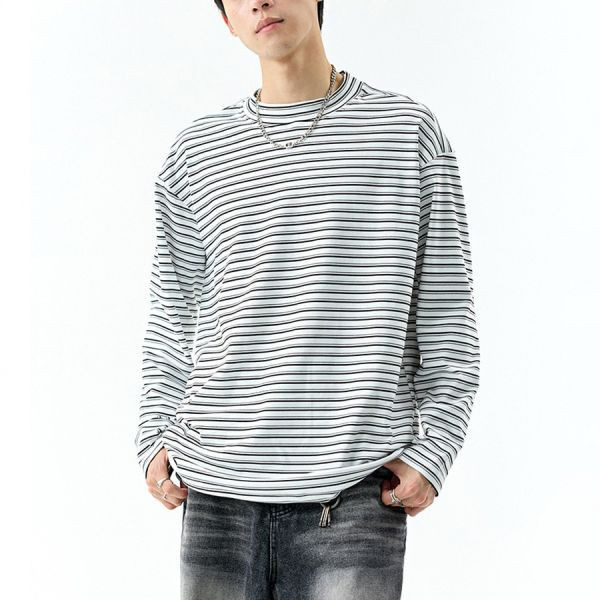 德絨圓領條紋休閒長袖 - 4配色（限時特賣 - 5折） 幕峰MuFeng,男裝特賣,5折優惠,快閃活動,限時出清,網路購物,男裝品牌,超值優惠,時尚穿搭,2026特賣