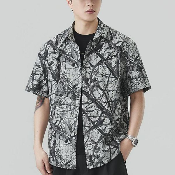 拓遠復古輕薄襯衫短袖 - 2配色 幕峰MuFeng,短袖襯衫男,寬鬆襯衫,夏季襯衫,潮流男裝,街頭風穿搭,痞帥風格,透氣襯衫,休閒上衣,百搭襯衫