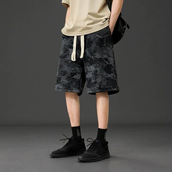 墨染重磅休閒短褲 - 2配色 幕峰MuFeng,扎染短褲男,水墨短褲,工裝短褲,五分短褲男,潮牌短褲,寬鬆短褲,夏季男短褲,街頭穿搭,休閒短褲