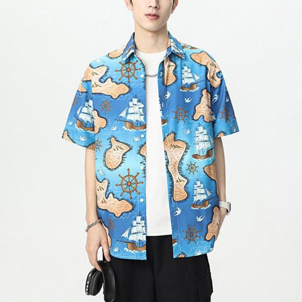 航海輕薄印花襯衫短袖 - 1配色 幕峰MuFeng,輕薄,襯衫,單穿,外搭,夏天,速乾,短袖,網路購物,襯衫