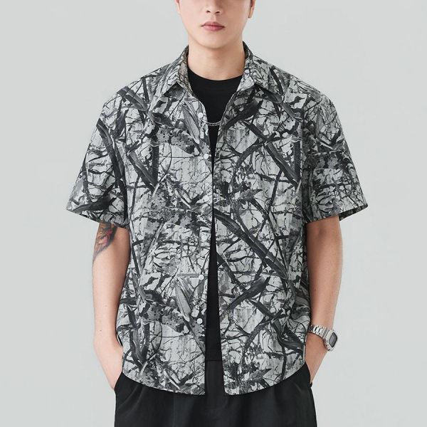 拓遠復古輕薄襯衫短袖 - 2配色 幕峰MuFeng,短袖襯衫男,寬鬆襯衫,夏季襯衫,潮流男裝,街頭風穿搭,痞帥風格,透氣襯衫,休閒上衣,百搭襯衫