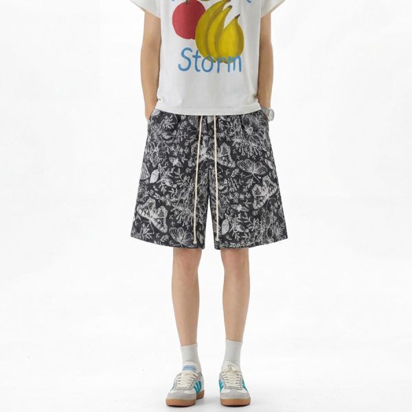 海島編織休閒短褲 - 2配色 幕峰MuFeng,蝴蝶印花短褲,海島風短褲,編織設計短褲,夏季男短褲,潮牌短褲,寬鬆短褲,度假穿搭,休閒短褲,男裝下身