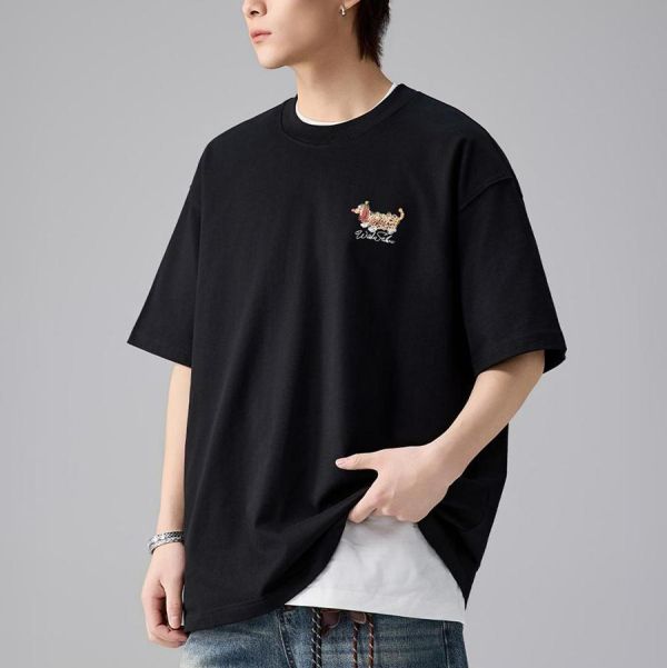 牧辰重磅印花潮流短袖 - 3配色 幕峰MuFeng,小狗印花短袖,純棉T恤男,重磅短袖,雙紗純棉T恤,潮流印花T恤,寬鬆短袖,夏季男裝,街頭穿搭,男士T恤