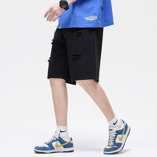 高街破洞牛仔五分短褲 - 2配色（限時特賣 - 5折） 幕峰MuFeng,男裝特賣,5折優惠,快閃活動,限時出清,網路購物,男裝品牌,超值優惠,時尚穿搭,2025特賣