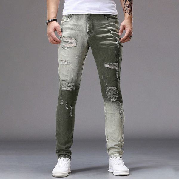 荒迹彈力修身破洞牛仔長褲 - 2配色 幕峰MuFeng,破洞牛仔褲,歐美風長褲,提臀剪裁,修身牛仔褲,潮流男裝,時尚街頭風,中腰設計,彈力丹寧,氣質型男必備