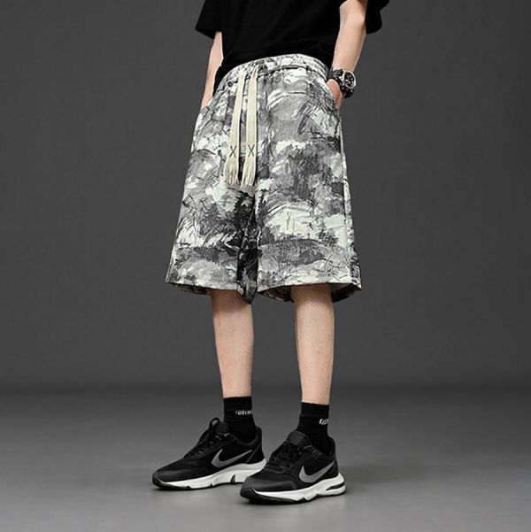 墨染重磅休閒短褲 - 2配色 幕峰MuFeng,扎染短褲男,水墨短褲,工裝短褲,五分短褲男,潮牌短褲,寬鬆短褲,夏季男短褲,街頭穿搭,休閒短褲