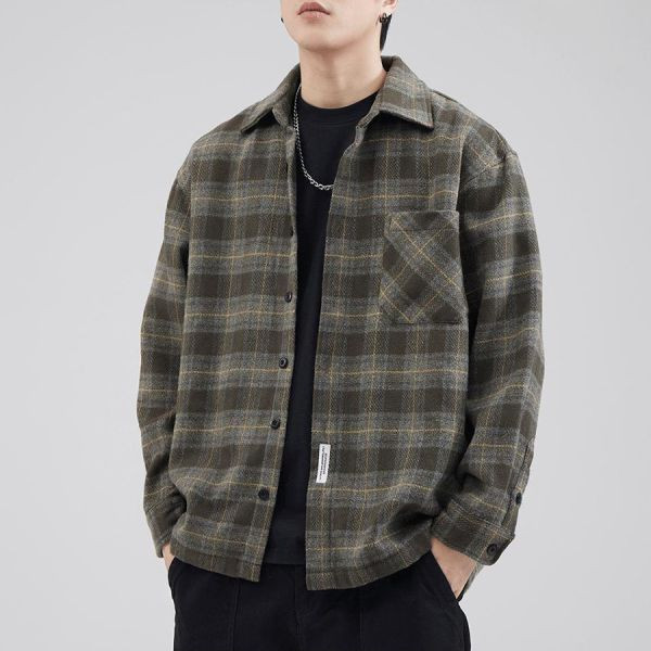 石格復古格紋工裝襯衫外套 - 2配色（限時特賣 - 5折） 幕峰MuFeng,男裝特賣,5折優惠,快閃活動,限時出清,網路購物,男裝品牌,超值優惠,時尚穿搭,2025特賣