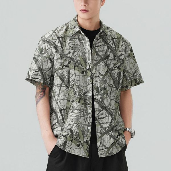 拓遠復古輕薄襯衫短袖 - 2配色 幕峰MuFeng,短袖襯衫男,寬鬆襯衫,夏季襯衫,潮流男裝,街頭風穿搭,痞帥風格,透氣襯衫,休閒上衣,百搭襯衫