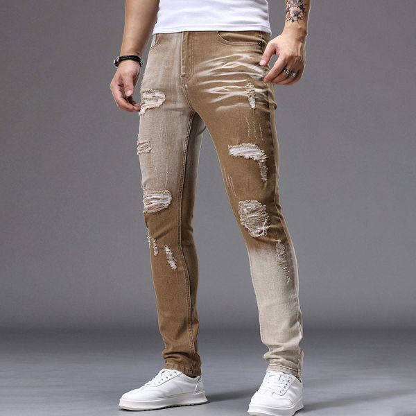 荒迹彈力修身破洞牛仔長褲 - 2配色 幕峰MuFeng,破洞牛仔褲,歐美風長褲,提臀剪裁,修身牛仔褲,潮流男裝,時尚街頭風,中腰設計,彈力丹寧,氣質型男必備