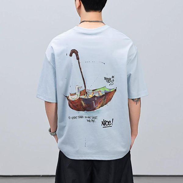 鴨泊涼感刺繡印花潮流短袖 - 3配色 幕峰MuFeng,冰感短袖,T恤男,刺繡印花T恤,寬鬆短袖,落肩T恤,透氣短袖,夏季男裝,潮流上衣,男士T恤