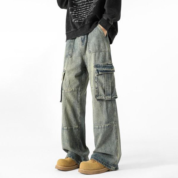 衡坡寬鬆多口袋直筒牛仔長褲 - 1配色 幕峰MuFeng,工裝牛仔褲,多口袋長褲,水洗牛仔褲,直筒寬鬆褲,美式工裝風,潮流牛仔褲,休閒穿搭,男士長褲,百搭牛仔