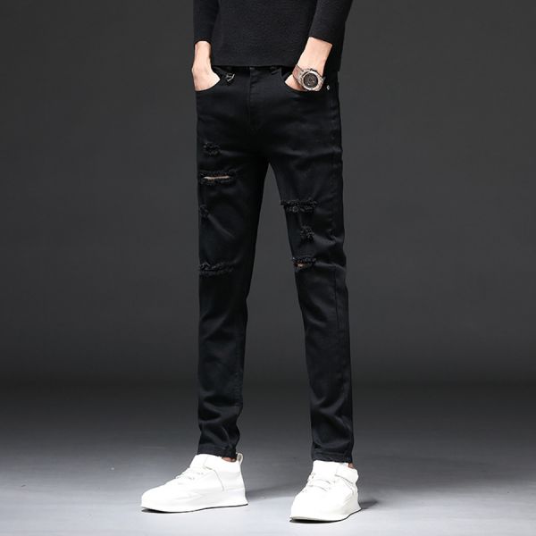 刀刻破洞彈力修身牛仔長褲 - 1配色 幕峰,男裝,牛仔褲,襯衫,外套,特賣會,褲子,網路購物,購物,活動