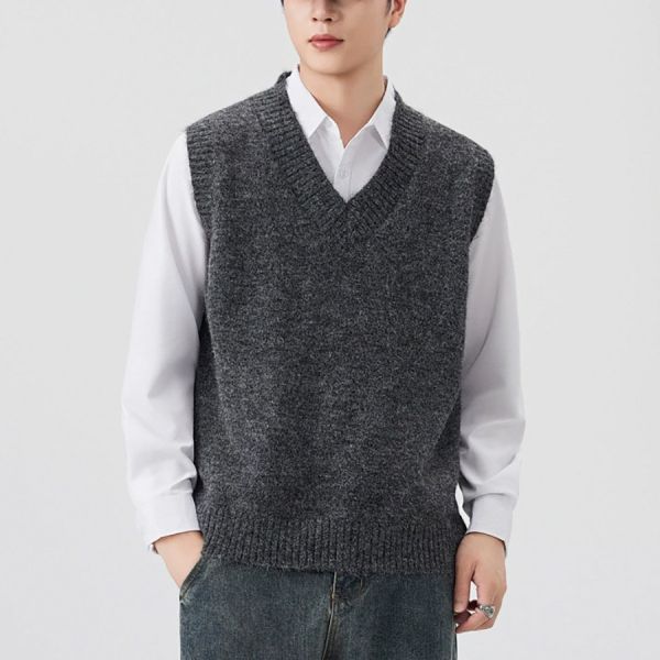 厚針潮流針織無袖毛衣背心 - 3配色 幕峰MuFeng,無袖背心,毛混紡上衣,針織打底,春秋層次穿搭,寬鬆版型,美式休閒,百搭背心,潮牌風格,長袖外搭用