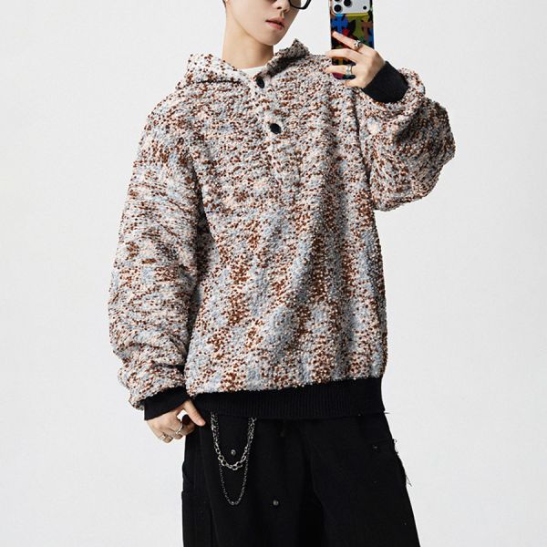 千洋針織連帽開衫長袖 - 2配色 幕峰MuFeng,針織連帽衛衣,混色設計上衣,美式風格,情侶衛衣,秋季新品,寬鬆版型,潮流男裝,時尚穿搭,百搭長袖