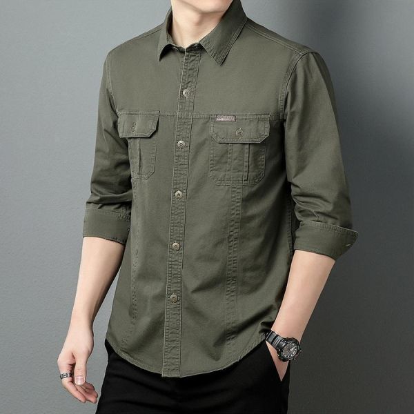 硬漢工裝休閒襯衫長袖 - 4配色 幕峰MuFeng,純棉襯衫男,厚磅襯衫,工裝襯衫,長袖襯衫男,大碼男裝,寬鬆襯衫,美式風格,休閒襯衫,百搭上衣