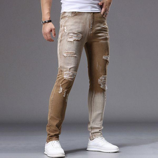 荒迹彈力修身破洞牛仔長褲 - 2配色（限時特賣 - 5折） 幕峰MuFeng,男裝特賣,5折優惠,快閃活動,限時出清,網路購物,男裝品牌,超值優惠,時尚穿搭,2026特賣