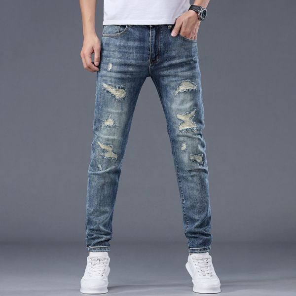 鋒夜修身刷破小直筒牛仔長褲 - 1配色（限時特賣 - 5折） 幕峰MuFeng,男裝特賣,5折優惠,快閃活動,限時出清,網路購物,男裝品牌,超值優惠,時尚穿搭,2025特賣