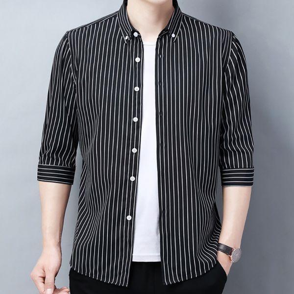 時尚條紋七分袖襯衫 - 6配色（限時特賣 - 5折） 幕峰MuFeng,男裝特賣,5折優惠,快閃活動,限時出清,網路購物,男裝品牌,超值優惠,時尚穿搭,2026特賣