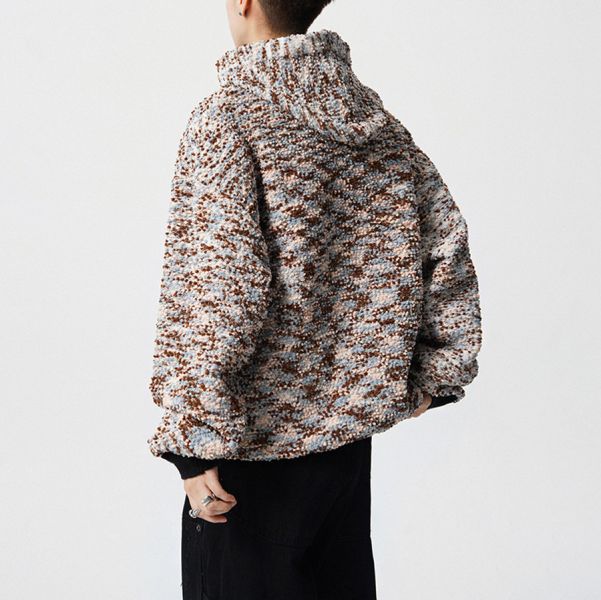 千洋針織連帽開衫長袖 - 2配色 幕峰MuFeng,針織連帽衛衣,混色設計上衣,美式風格,情侶衛衣,秋季新品,寬鬆版型,潮流男裝,時尚穿搭,百搭長袖