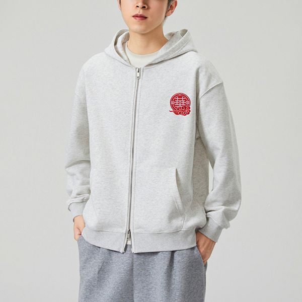 華麗重工刺繡潮流外套 - 2配色 幕峰MuFeng,重工刺繡外套,連帽開襟衛衣,華字設計,街頭潮流男裝,春秋休閒外套,水洗質感衛衣,寬鬆版型上衣,自信風格穿搭,文化潮流服飾