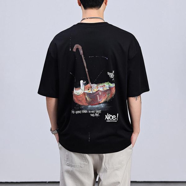 鴨泊涼感刺繡印花潮流短袖 - 3配色 幕峰MuFeng,冰感短袖,T恤男,刺繡印花T恤,寬鬆短袖,落肩T恤,透氣短袖,夏季男裝,潮流上衣,男士T恤