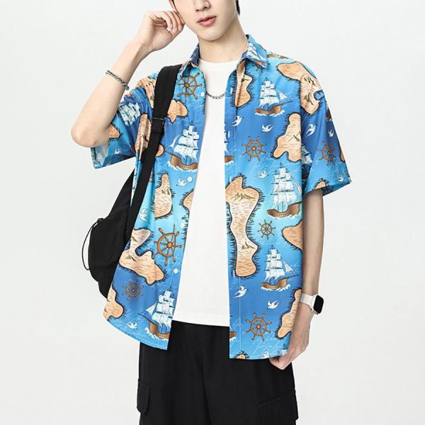 航海輕薄印花襯衫短袖 - 1配色 幕峰MuFeng,輕薄,襯衫,單穿,外搭,夏天,速乾,短袖,網路購物,襯衫