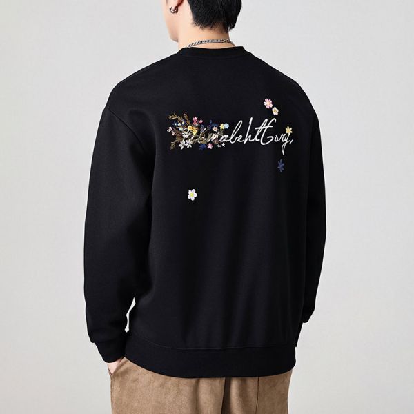 花嶺刺繡圓領潮流長袖 - 3配色 幕峰MuFeng,刺繡衛衣,花卉刺繡上衣,英文字母衛衣,潮流男裝,百搭長袖,寬鬆版型,休閒穿搭,時尚上衣,男士衛衣