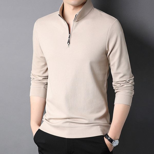 雅裁半拉鍊立領休閒長袖 - 10配色 幕峰MuFeng,男士立領長袖,半拉鍊上衣,修身男裝,春秋長袖男,貼身休閒衫,立領拉鍊衫,通勤長袖男,舒適百搭衫,成熟男士穿搭