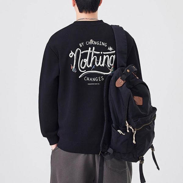 釣潮潮流圓領刺繡印花長袖 - 2配色 幕峰MuFeng,印花長袖,潮流上衣,街頭穿搭,休閒長袖男,圖案上衣,日常百搭,潮牌風格,男士長袖,雙色可選