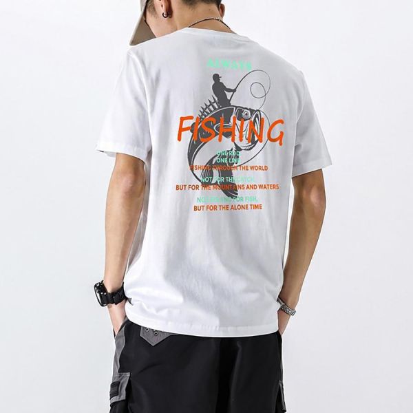 釣韜潮流印花短袖 - 2配色 幕峰MuFeng,釣魚印花短袖,圓領短袖,印花T恤,休閒短袖,寬鬆T恤,夏季穿搭,百搭上衣,戶外風格,男士短袖