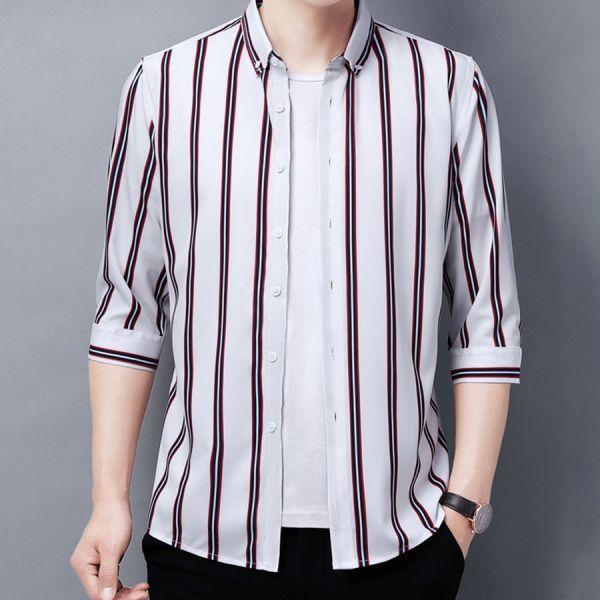 時尚條紋七分袖襯衫 - 6配色（限時特賣 - 5折） 幕峰MuFeng,男裝特賣,5折優惠,快閃活動,限時出清,網路購物,男裝品牌,超值優惠,時尚穿搭,2026特賣