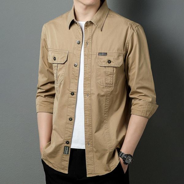 硬漢工裝休閒襯衫長袖 - 4配色 幕峰MuFeng,純棉襯衫男,厚磅襯衫,工裝襯衫,長袖襯衫男,大碼男裝,寬鬆襯衫,美式風格,休閒襯衫,百搭上衣