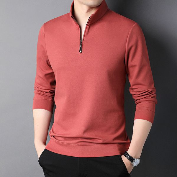 雅裁半拉鍊立領休閒長袖 - 10配色 幕峰MuFeng,男士立領長袖,半拉鍊上衣,修身男裝,春秋長袖男,貼身休閒衫,立領拉鍊衫,通勤長袖男,舒適百搭衫,成熟男士穿搭