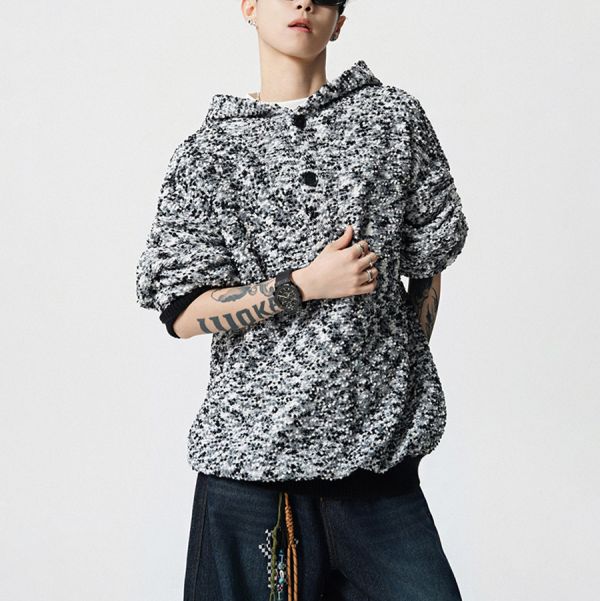 千洋針織連帽開衫長袖 - 2配色 幕峰MuFeng,針織連帽衛衣,混色設計上衣,美式風格,情侶衛衣,秋季新品,寬鬆版型,潮流男裝,時尚穿搭,百搭長袖