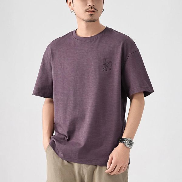 竹隱質感印花休閒短袖 - 2配色 幕峰MuFeng,竹節棉短袖,印花T恤男,夏季短袖,寬鬆T恤,潮流男裝,透氣上衣,戶外穿搭,休閒短袖,男士T恤