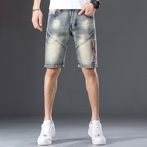 峰痞彈力修身拼接牛仔短褲 - 1配色 幕峰,男裝,牛仔褲,襯衫,外套,特賣會,褲子,網路購物,購物,活動