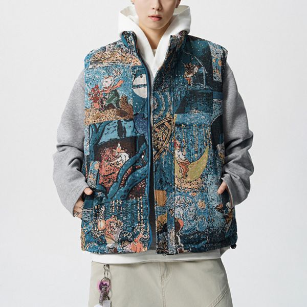 異風立領加厚保暖背心 - 5配色 幕峰MuFeng,多款印花背心,立領馬甲,秋冬刺繡外套,保暖坎肩,斑馬紋背心,千鳥格馬甲,迷彩無袖外套,藝術風圖騰,潮流男裝