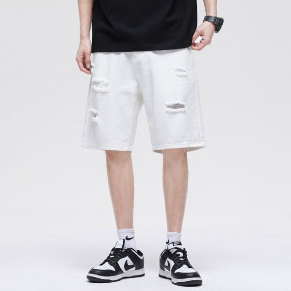 高街破洞牛仔五分短褲 - 2配色（限時特賣 - 5折） 幕峰MuFeng,男裝特賣,5折優惠,快閃活動,限時出清,網路購物,男裝品牌,超值優惠,時尚穿搭,2025特賣