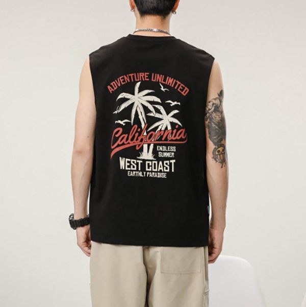 夏逸印花休閒背心 - 4配色 幕峰,Mufeng,牛仔,流行,上衣,褲子,外套,穿搭,印花,服飾