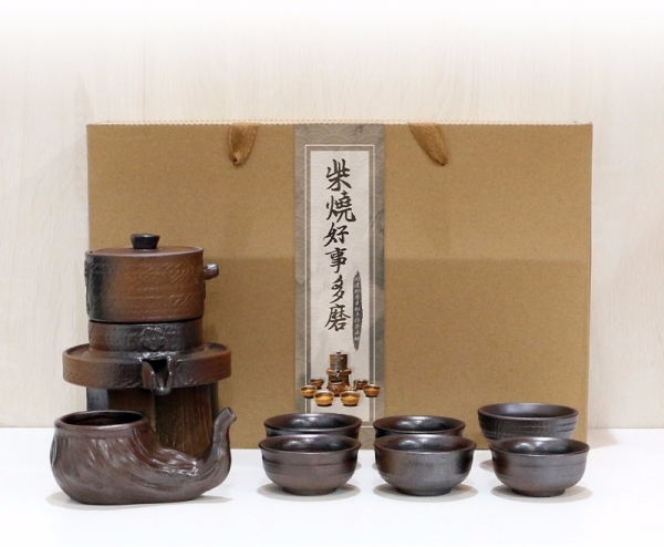 柴燒好事多磨自動茶具組|開運柴燒自動茶具天然釉色茶具 柴燒,好事,茶具,創意,開運