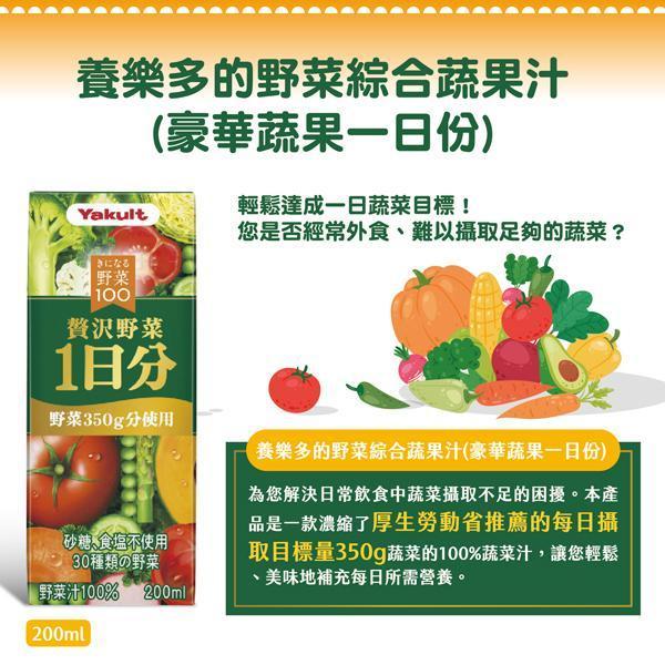 養樂多野菜綜合蔬果汁(豪華蔬果一日份)【一組（200ml X 6入）】 蔬果汁,多酚,蔬菜,水果,養樂多,日本進口,補充包