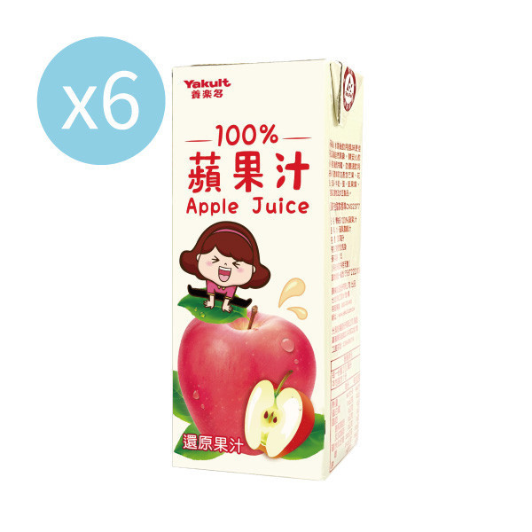 養樂多 100%蘋果汁【一組（200ml X 6入）】 蘋果,果汁,校園食品,養樂多,百分百,無人工添加物